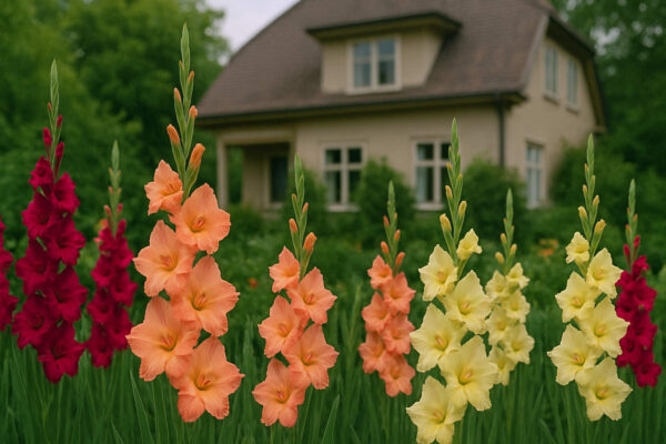 Gladiola flowers in a garden
